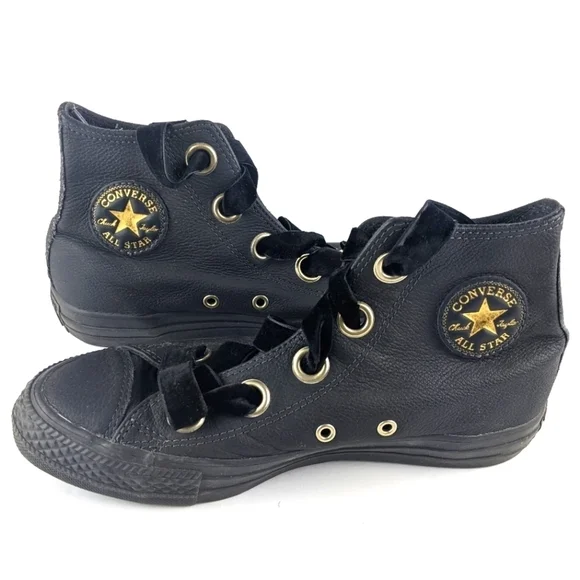 Chuck Taylor All Star Big Eyelets Leather High Top Sneaker Women's 6 Black - Picture 3 of 8